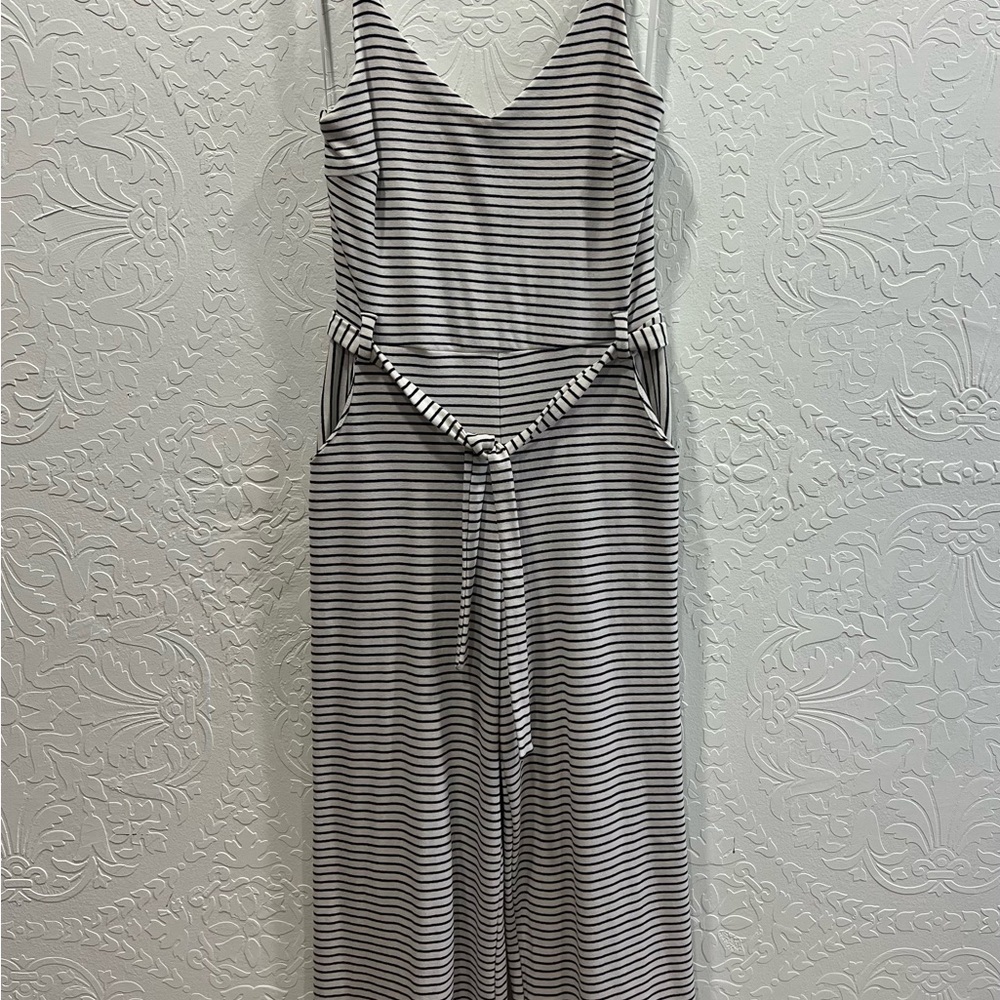 Striped Sleeveless Jumpsuit with Belt